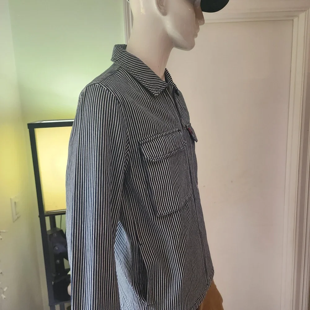 Levis Hickory Stripe Denim Zip Up Workwear Jacket Mens Blue White Chore Coat @27 - Picture 6 of 15